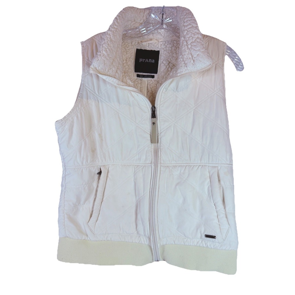 prAna Sherpa Lined Vest M‎ Cream Quilted Cozy Outdoor Hiking Casual